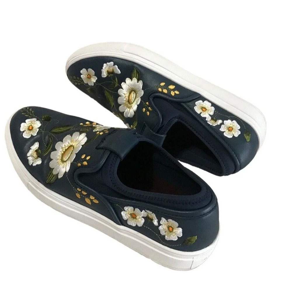 Mark Nason Womens Sz 6 Razor Cup Blue Leather Flora Daisy Embroidered Sneakers